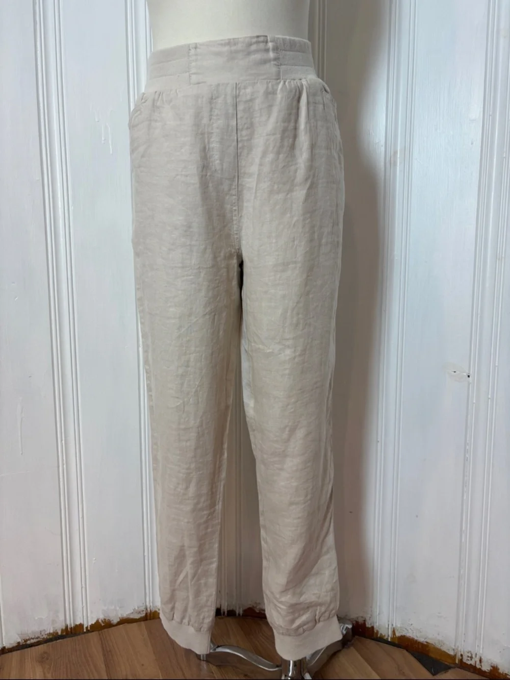 TRISTAN 100% Linen Set | Beige Jogger Pants & Sleeveless Button Shirt | Size XL - Picture 7 of 13